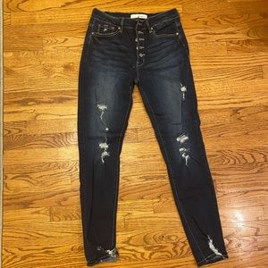 Kancan hi rise distressed button fly